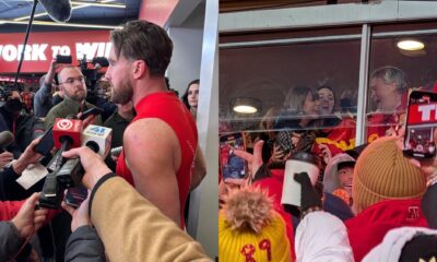 Travis Kelce’s Post-Game Interview Is Equal Parts Victory Speech and Love Letter as He Thanks Taylor Swift and Her Family for Cheering Him to Touchdown Glory